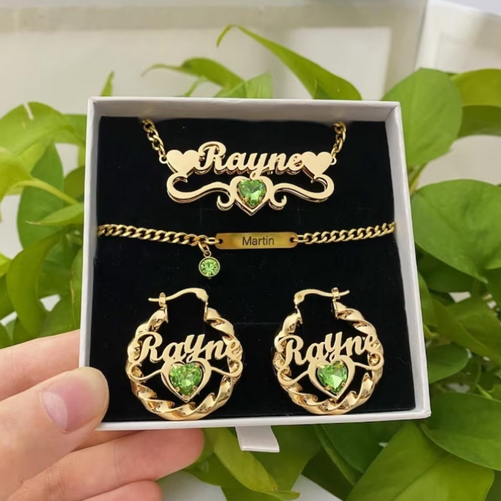 Emerald Heart Personalized Jewelry Set
