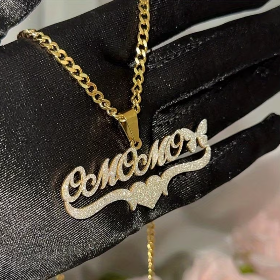 Iced-Out Butterfly & Heart Custom Nameplate