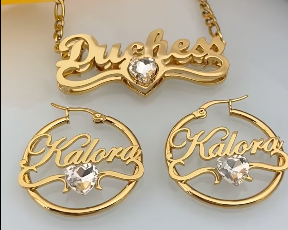 Radiant Personalized Name & Birthstone Jewelry Set