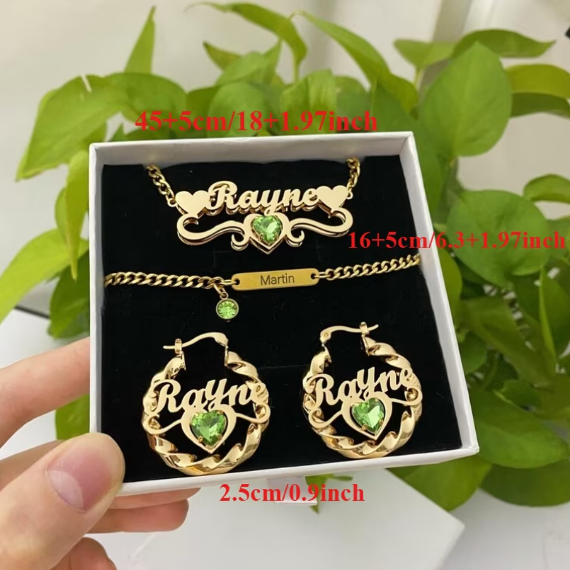 Emerald Heart Personalized Jewelry Set