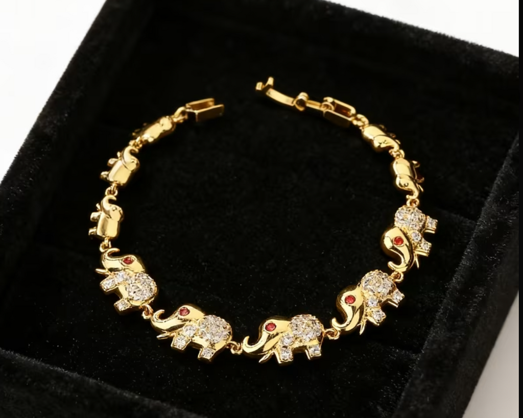 Elephant Charm Bracelet - 18K Gold Plated with Sparkling Crystals
