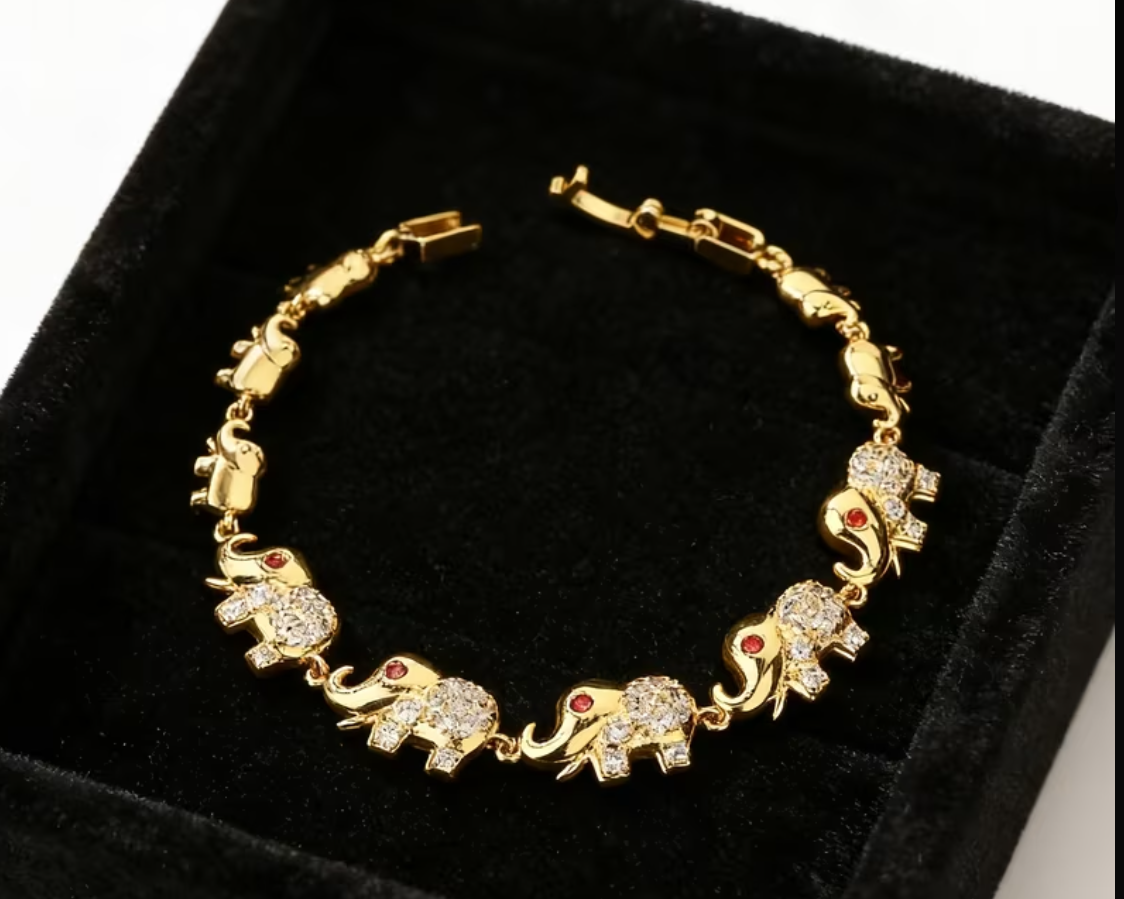 Elephant Charm Bracelet - 18K Gold Plated with Sparkling Crystals