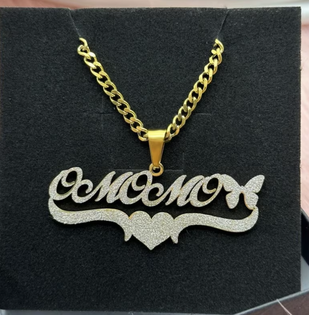 Iced-Out Butterfly & Heart Custom Nameplate