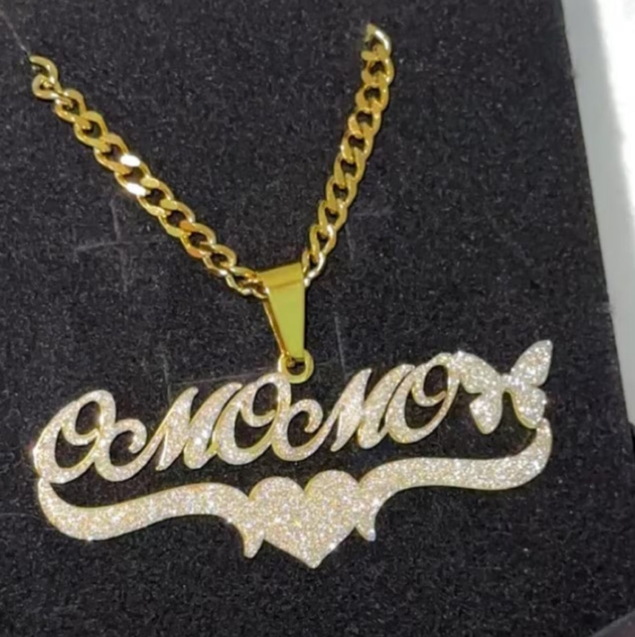 Iced-Out Butterfly & Heart Custom Nameplate