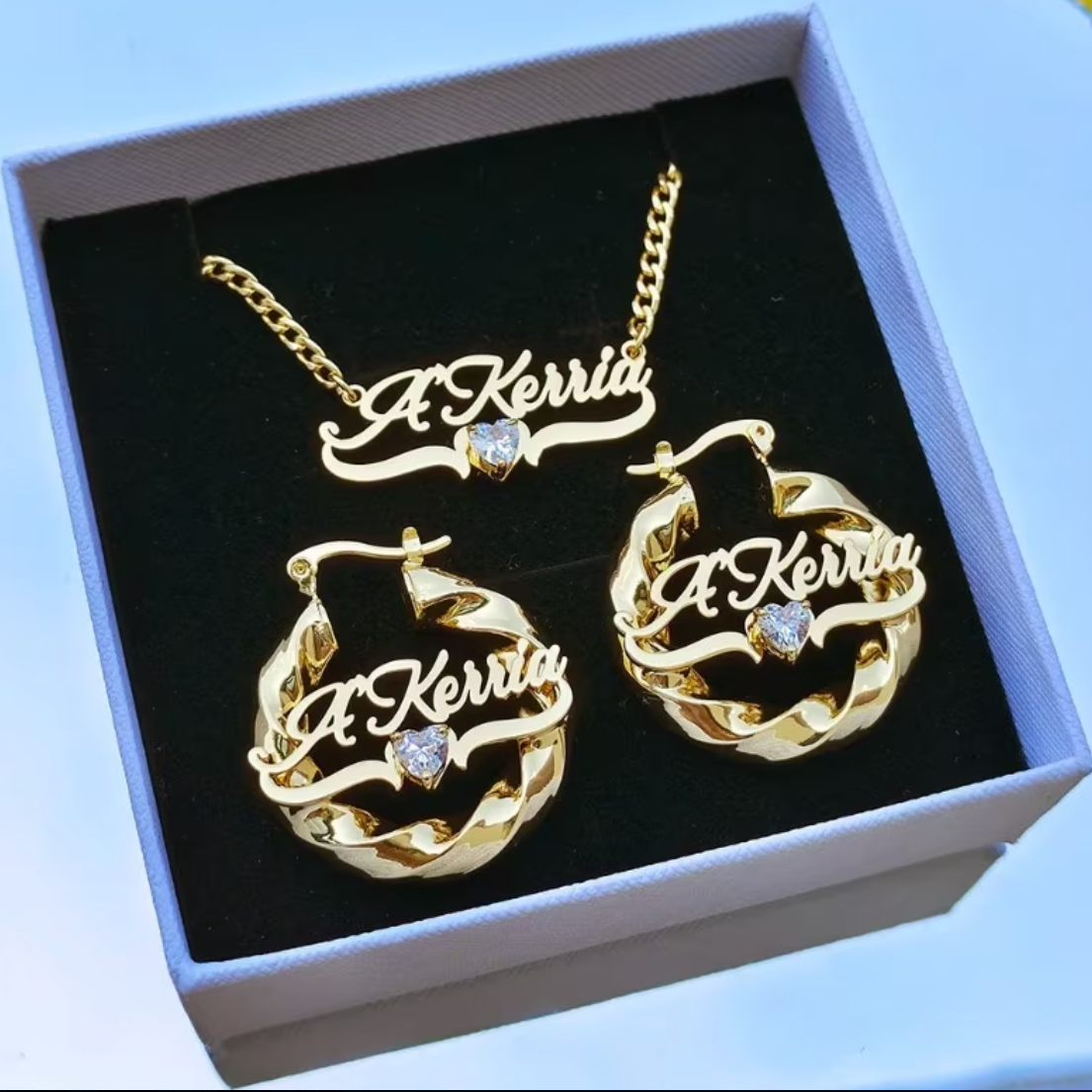 Divine Personalized Name & Heart Gemstone Set