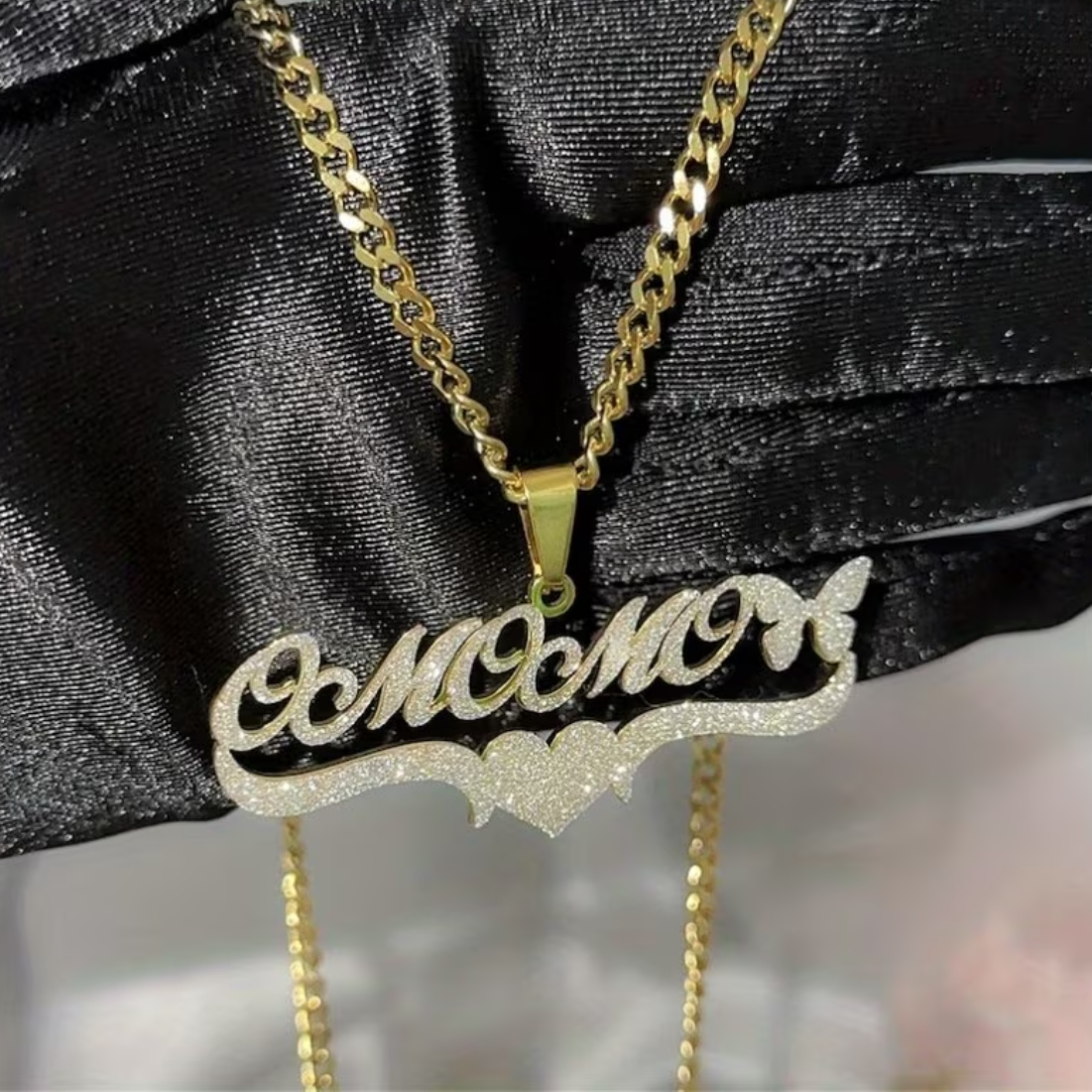 Iced-Out Butterfly & Heart Custom Nameplate