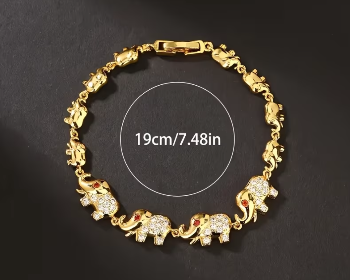 Elephant Charm Bracelet - 18K Gold Plated with Sparkling Crystals