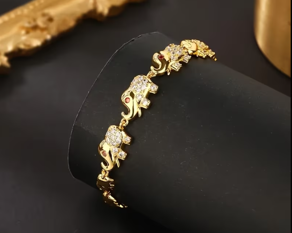 Elephant Charm Bracelet - 18K Gold Plated with Sparkling Crystals
