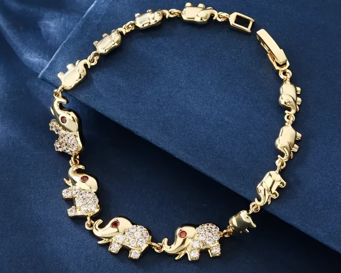 Elephant Charm Bracelet - 18K Gold Plated with Sparkling Crystals