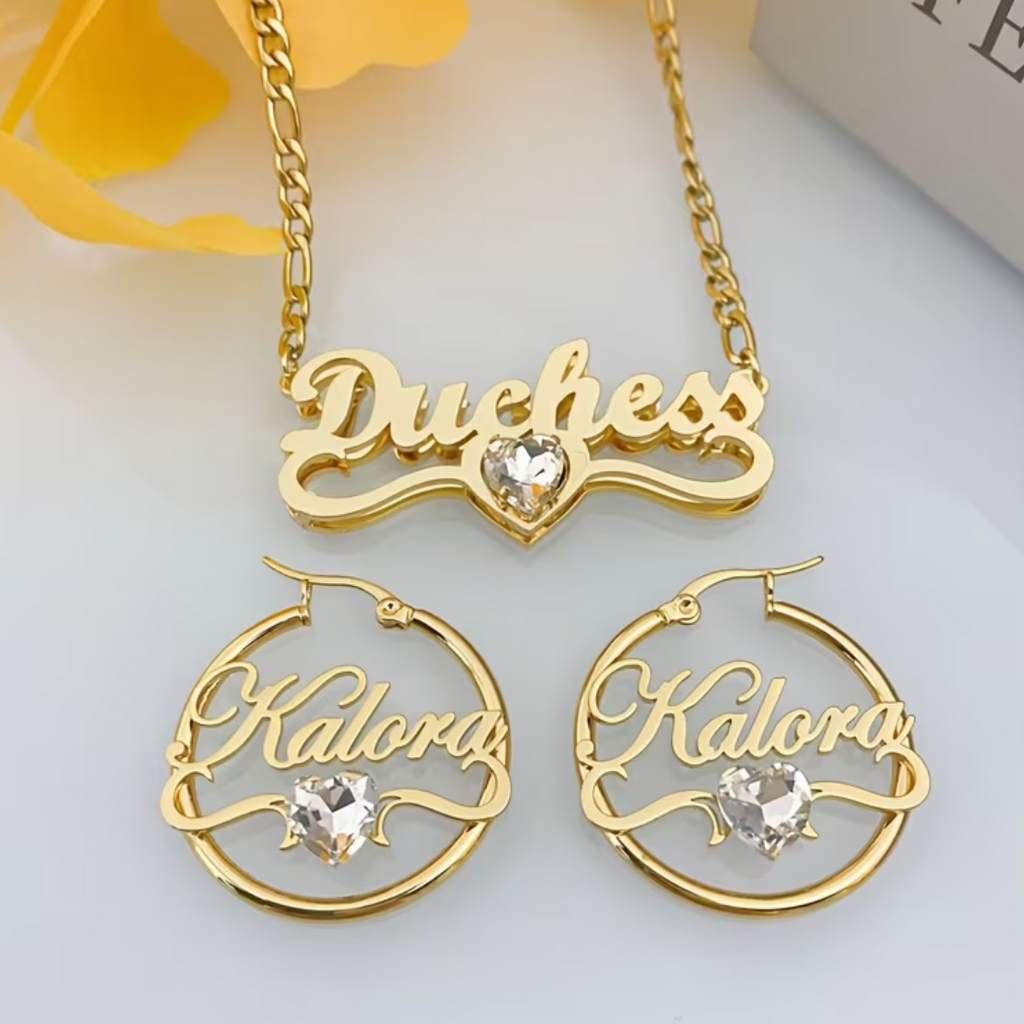 Radiant Personalized Name & Birthstone Jewelry Set
