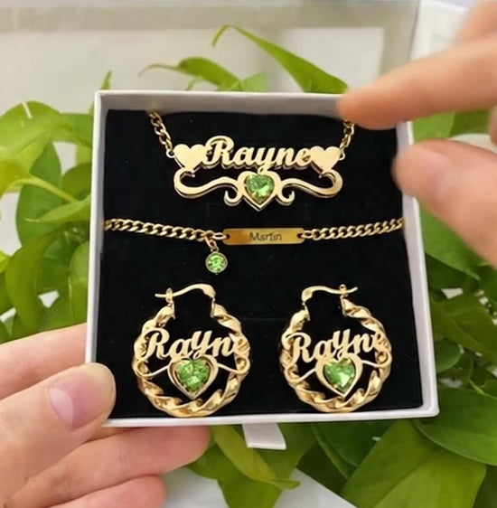 Emerald Heart Personalized Jewelry Set